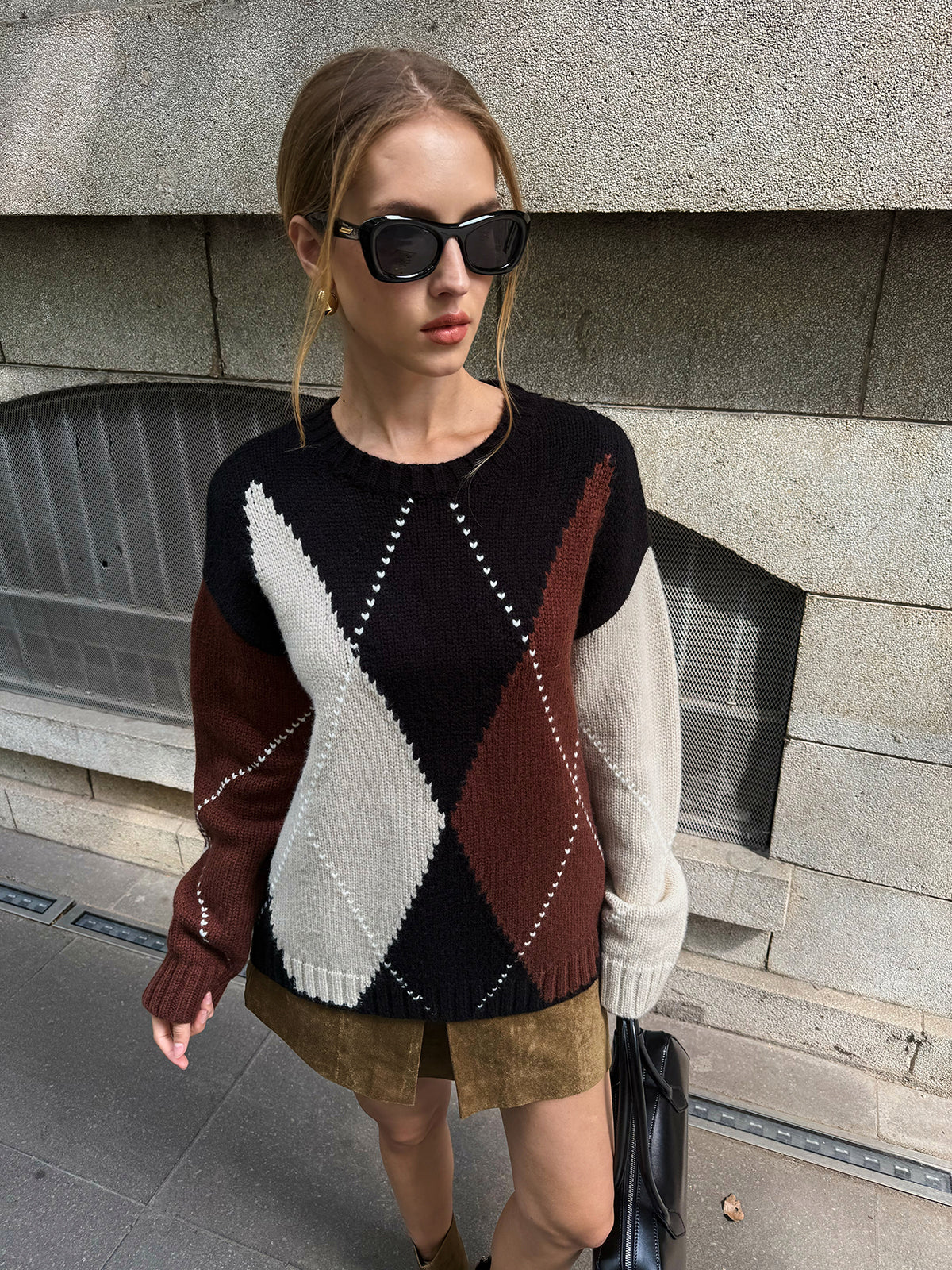 Multi-Color Argyle Wool-Blend Sweater