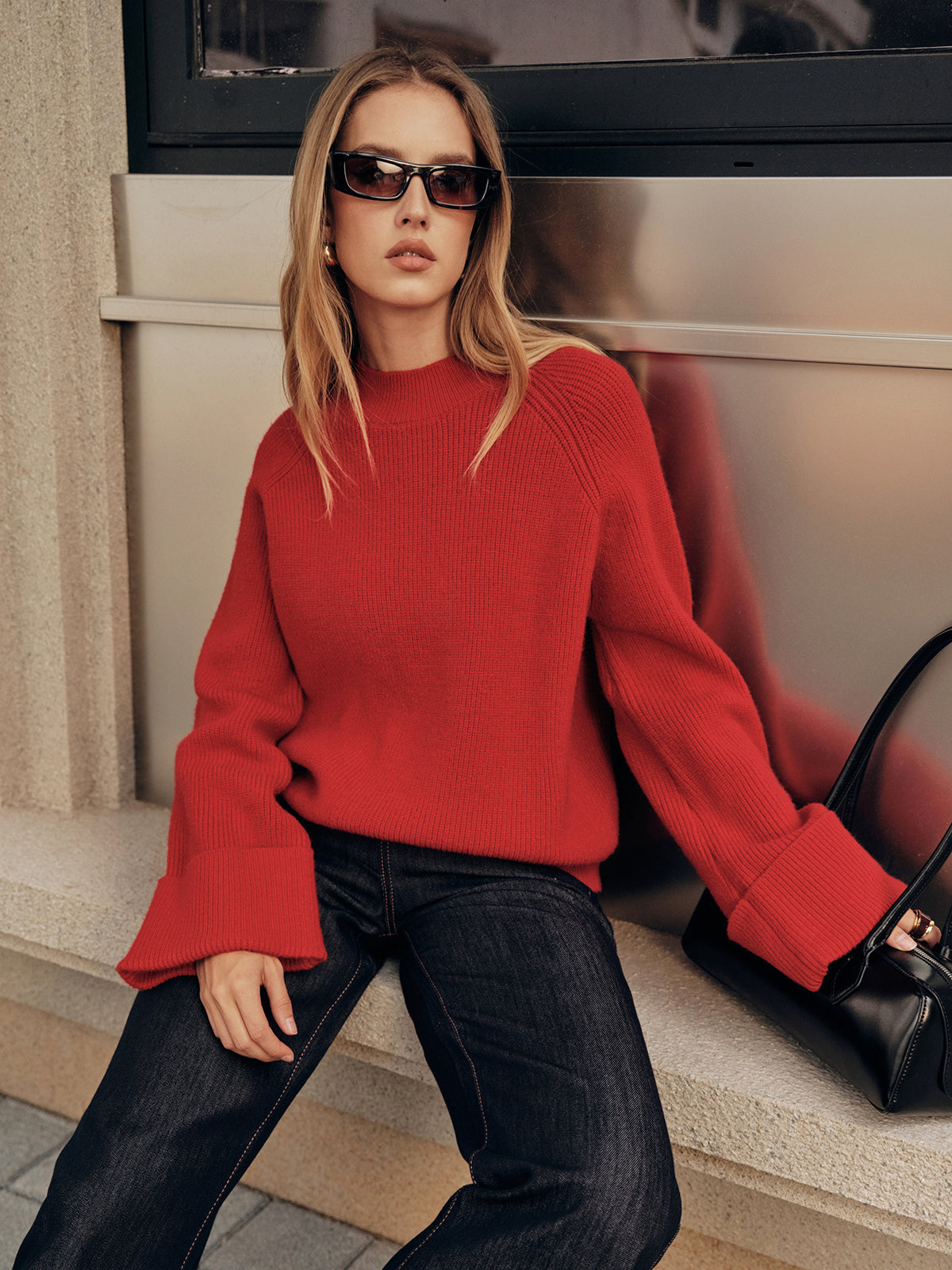 Cuffed Sleeve Oversized Sweater