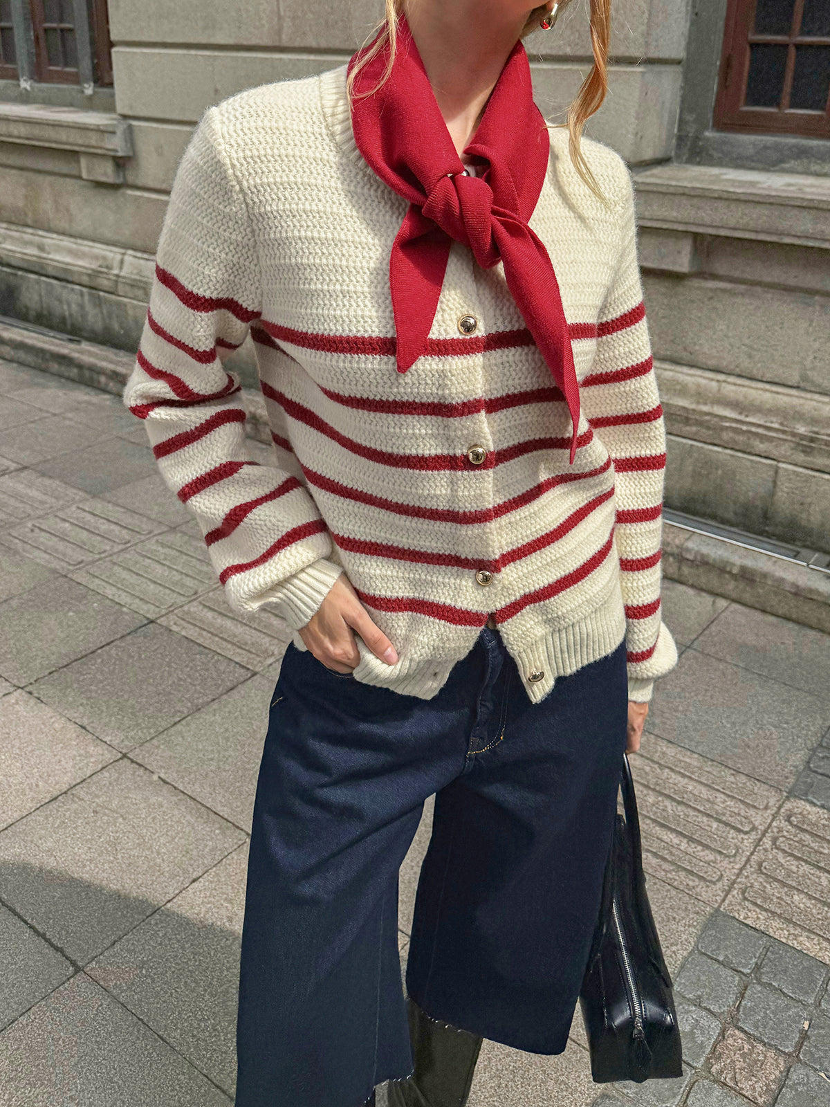 Striped Metal Button Cardigan