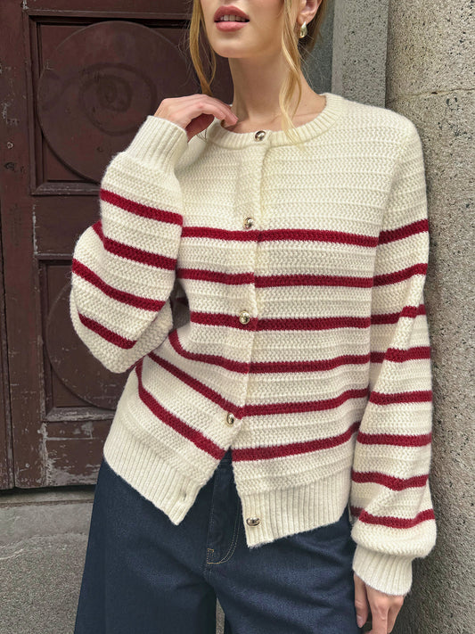 Striped Metal Button Cardigan
