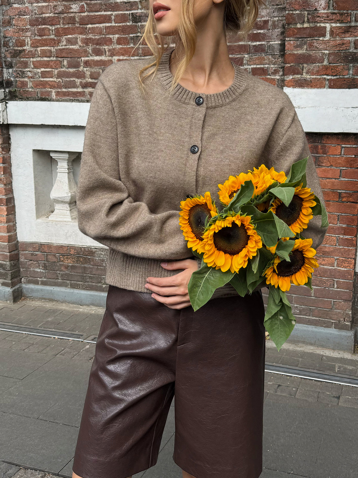 Crew Neck Button-Front Knit Cardigan