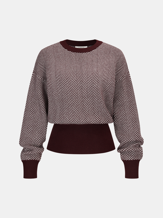 Cinched Waist Herringbone Sweater