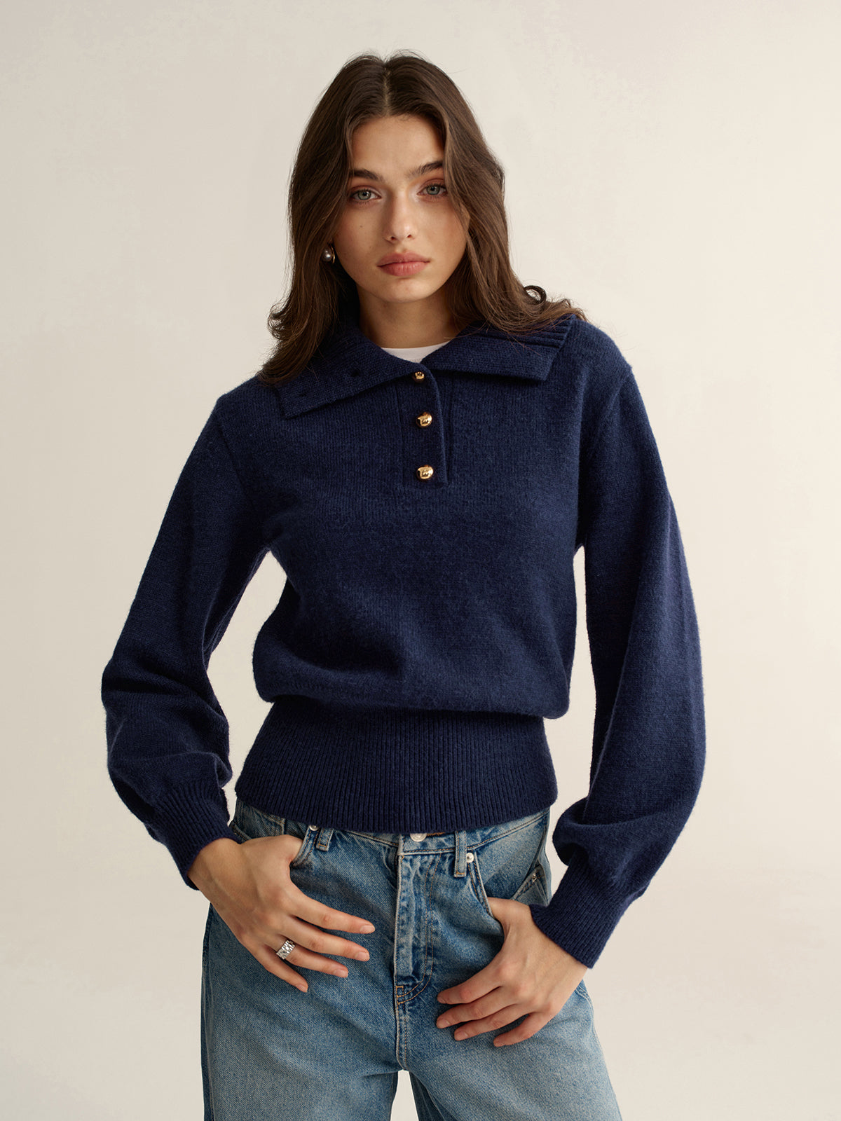 Metal Button Polo Sweater