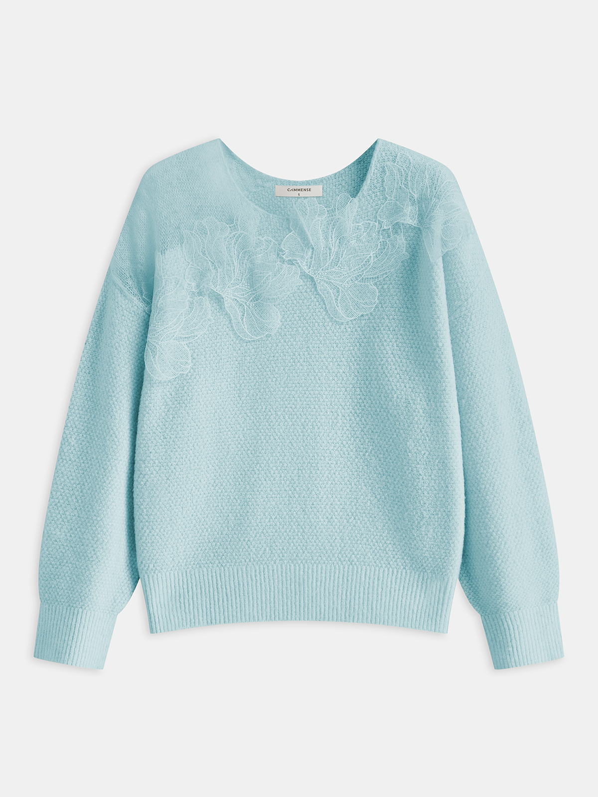Floral lace Sweater Semi Sheer Round Neck Sweater