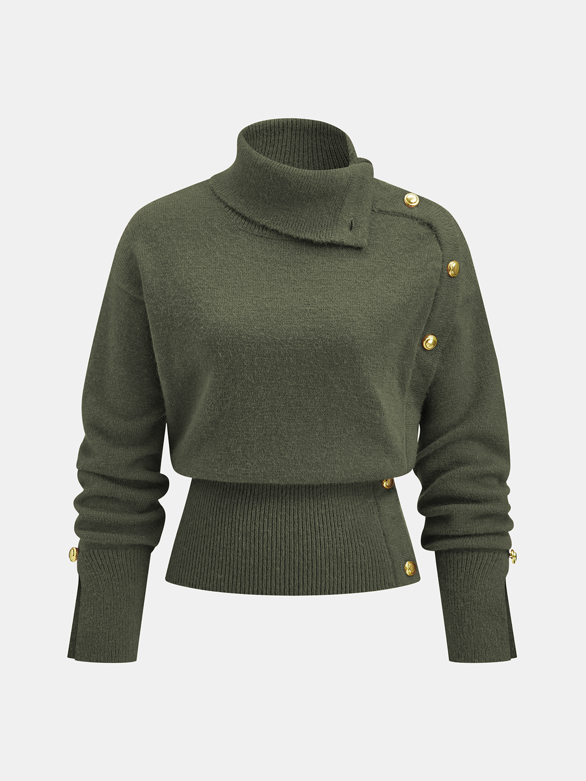 Cinched Waist Asymmetrical Turtleneck Sweater