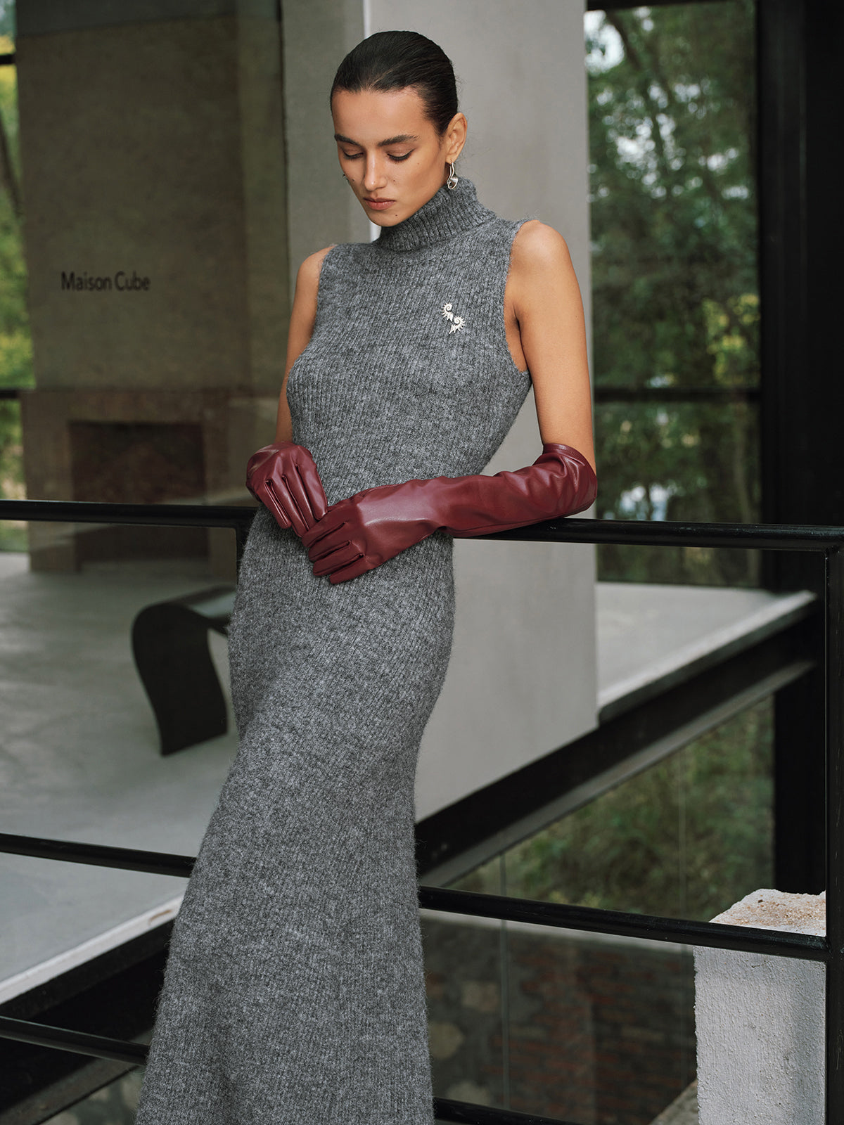 Wool Blend Sleeveless Turtleneck Sweater Dress