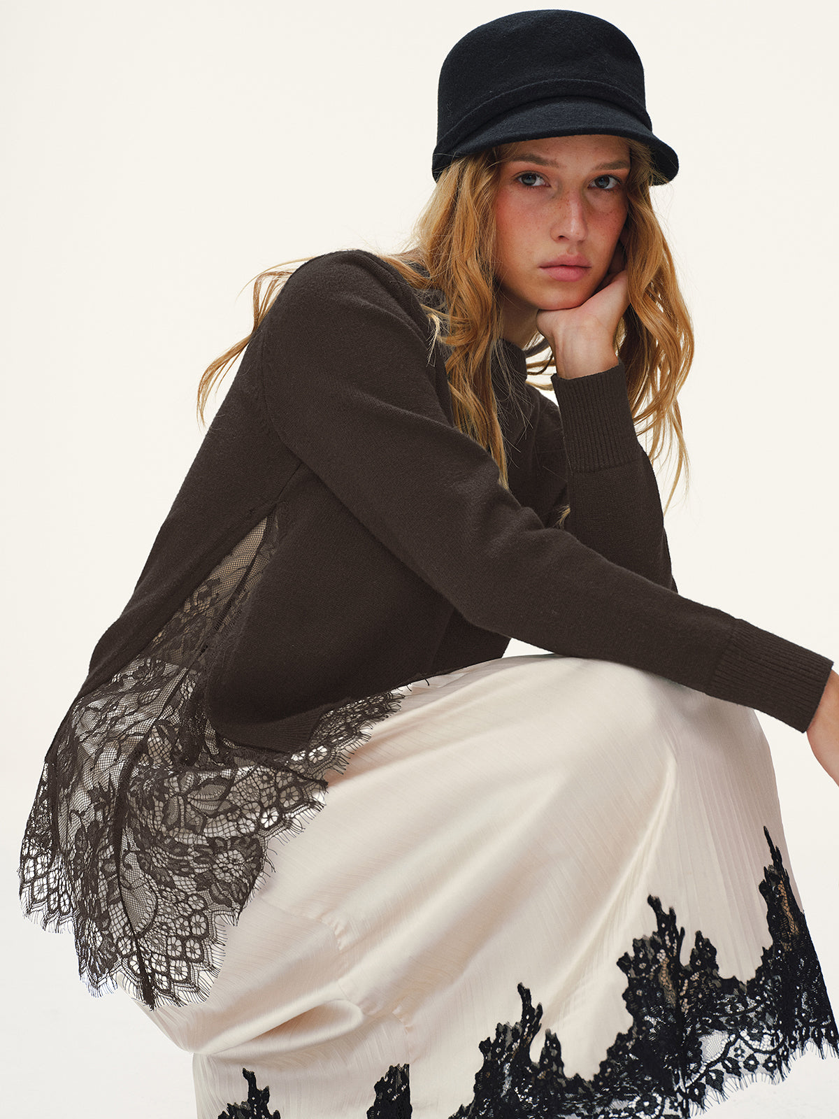 Lace Panel Knitted Sweater