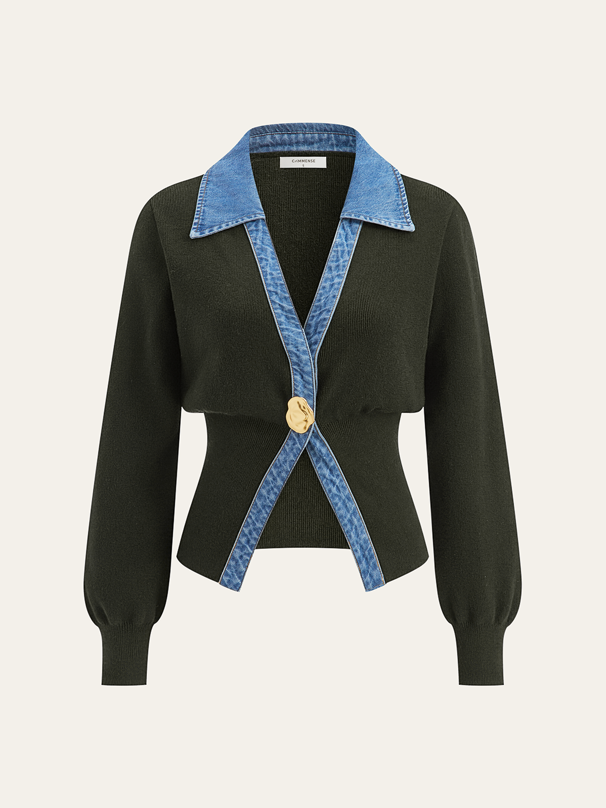 Denim Trim Metal Button Cardigan