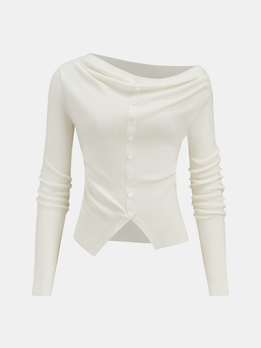 Wool-Blend Off-Shoulder Ruched Knit Top