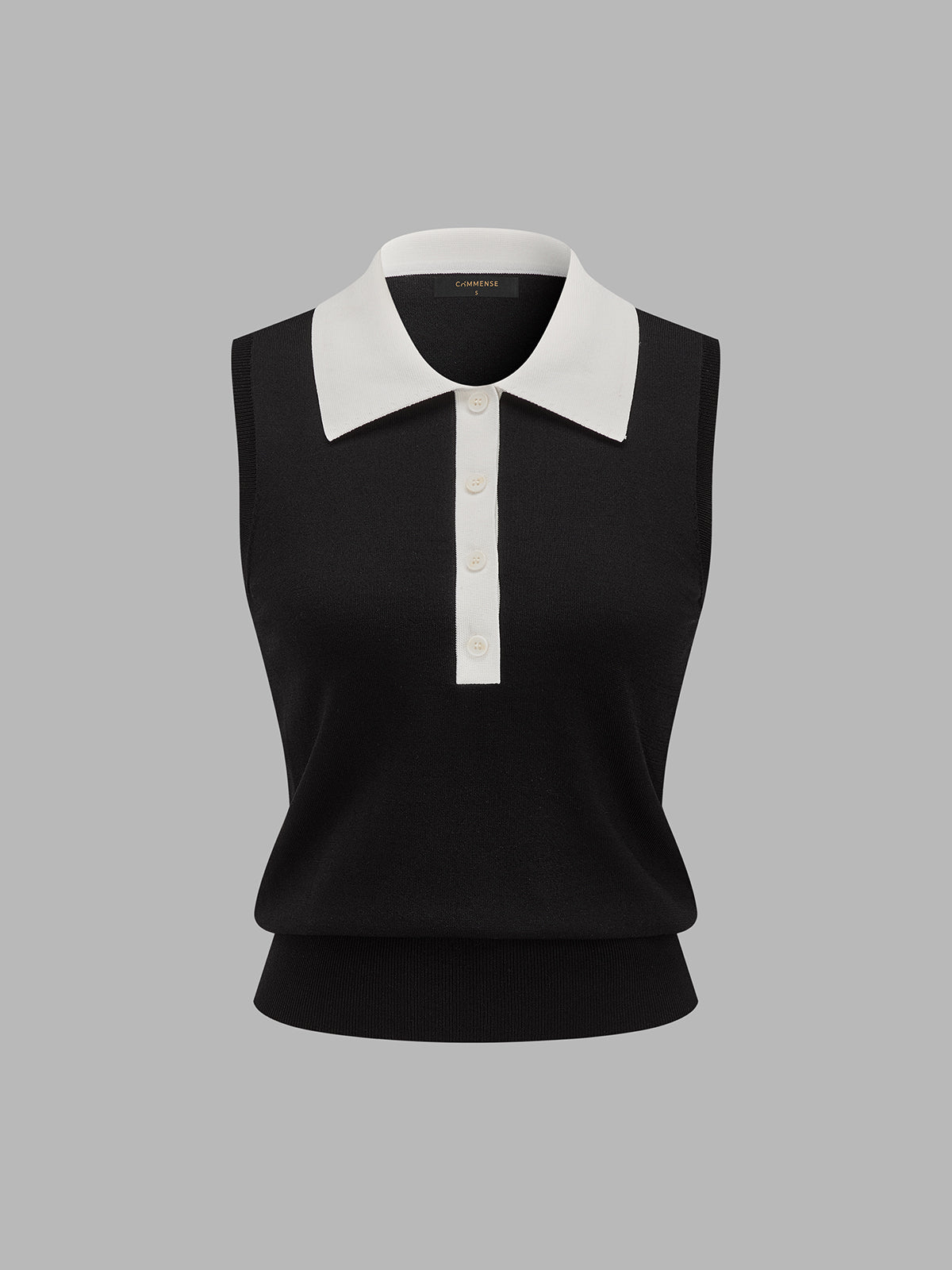 Color Block Sleeveless Polo Knit Top