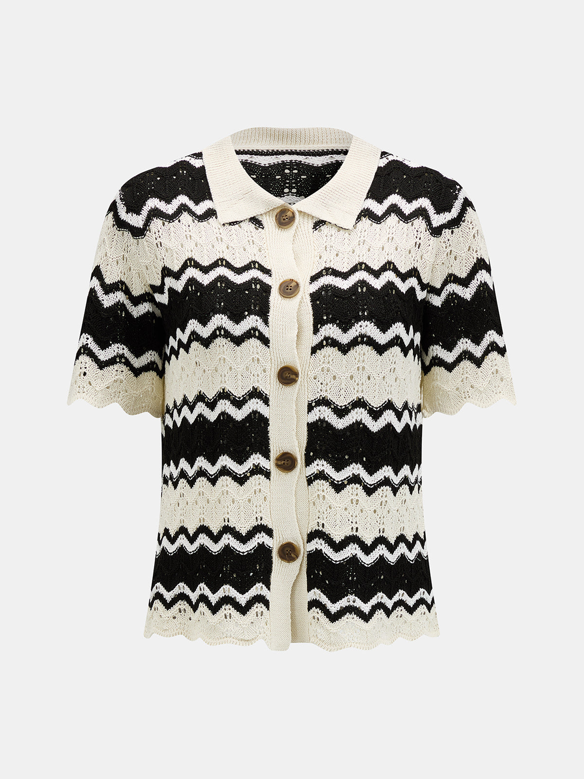Wave Knit Button-Up Cardigan & Shorts Set