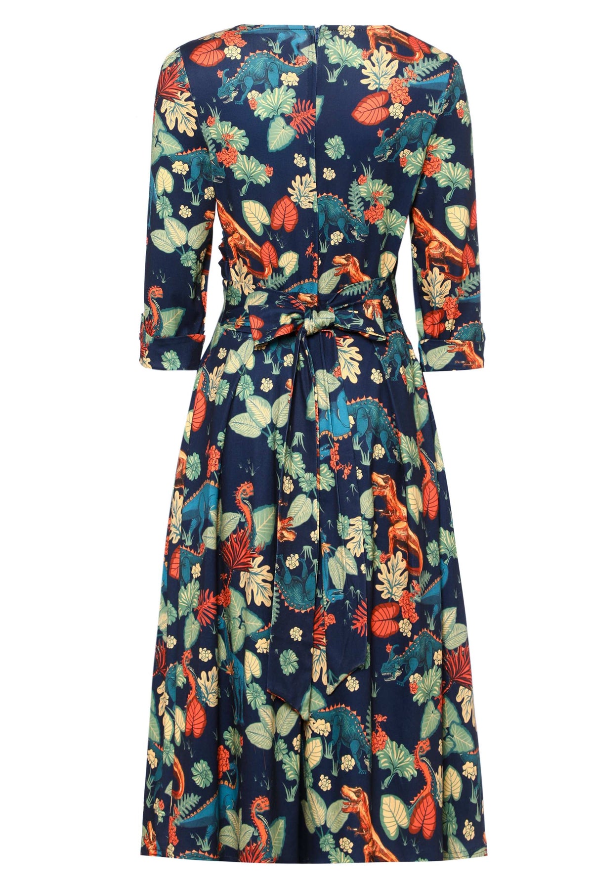 Katherine Long Sleeved Dress in Tropical Leaves/Dinosaurs