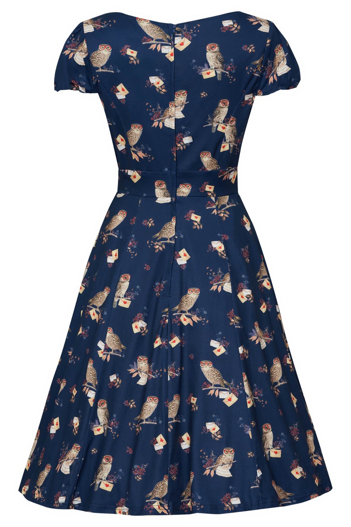 Claudia Short Sleeved Dress In Navy Owl Print