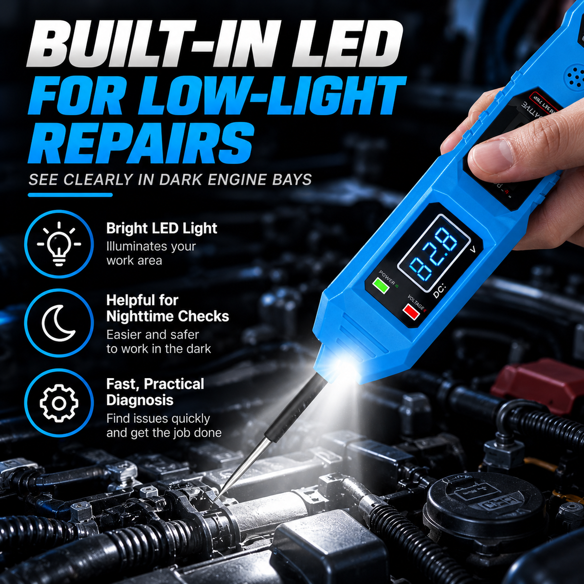 6V–24V Automotive Power Circuit Probe Tester – Digital Voltage Tester with Short Circuit Detection, Polarity & Continuity Testing