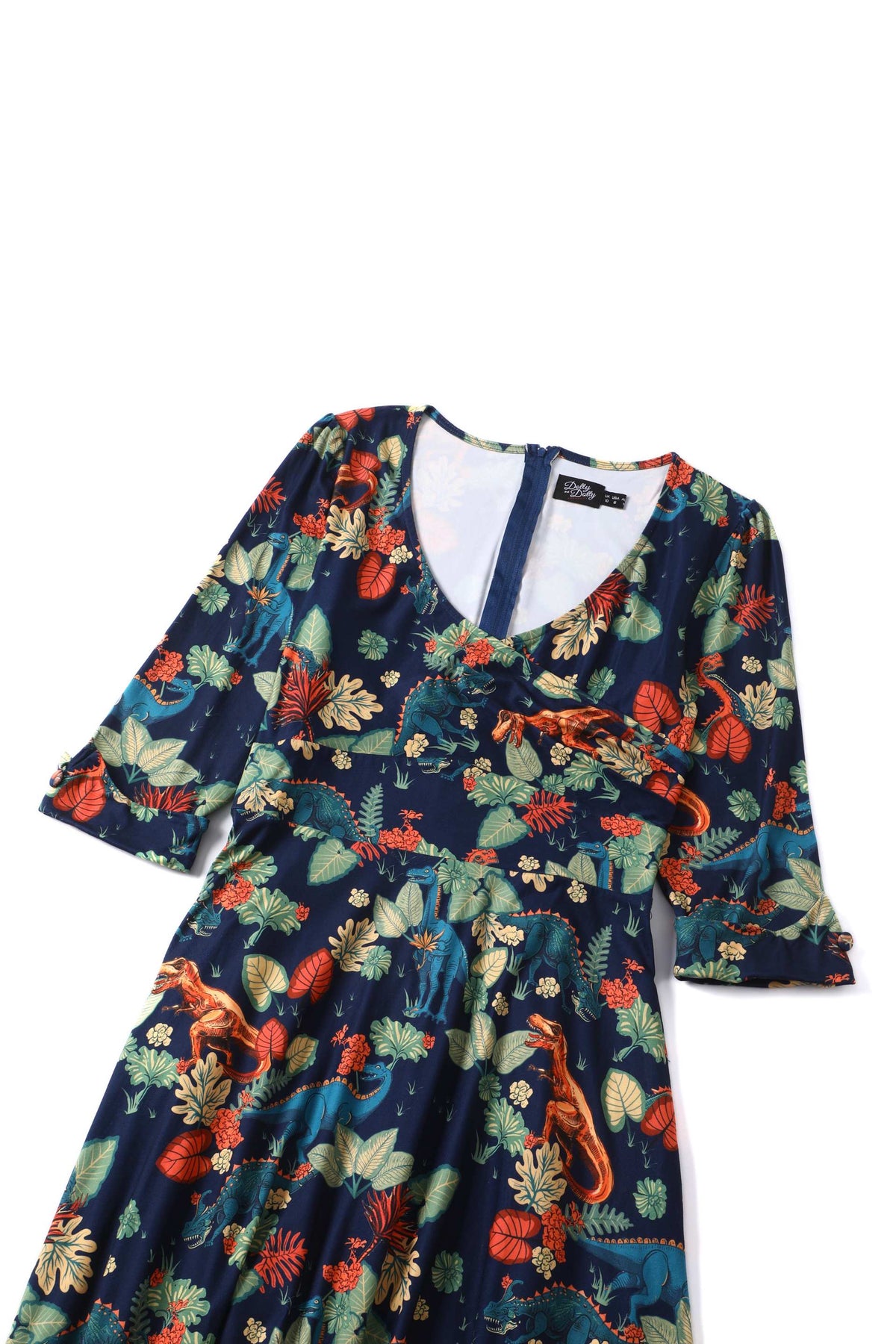 Katherine Long Sleeved Dress in Tropical Leaves/Dinosaurs