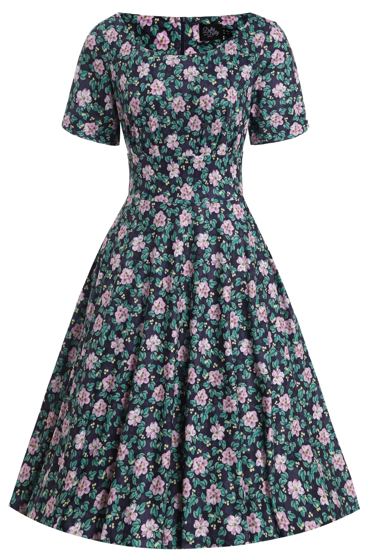 Brenda Black/Purple Floral Flared Day Dress