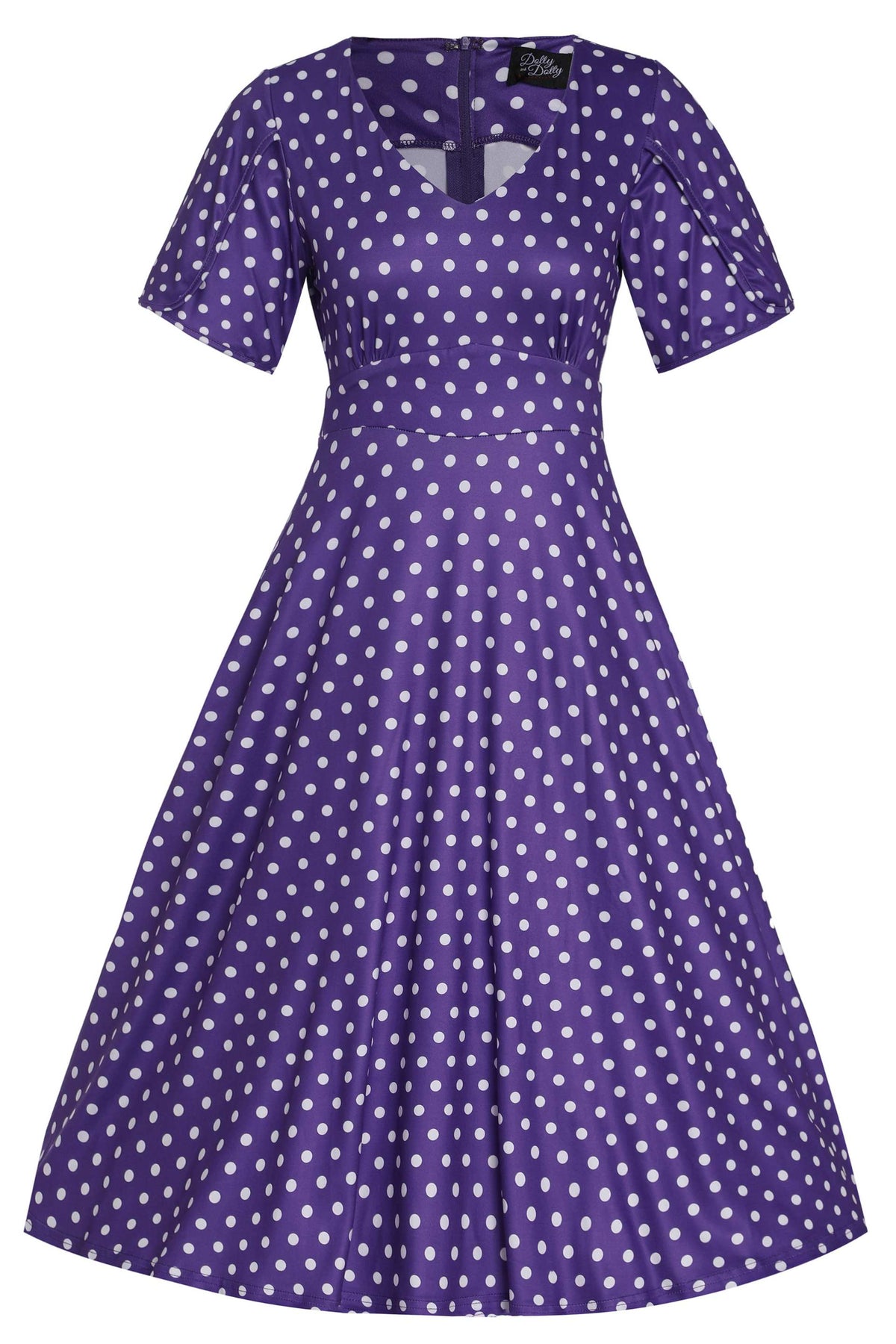 Janice Purple Polka Dot Sleeved Flared Tea Dress