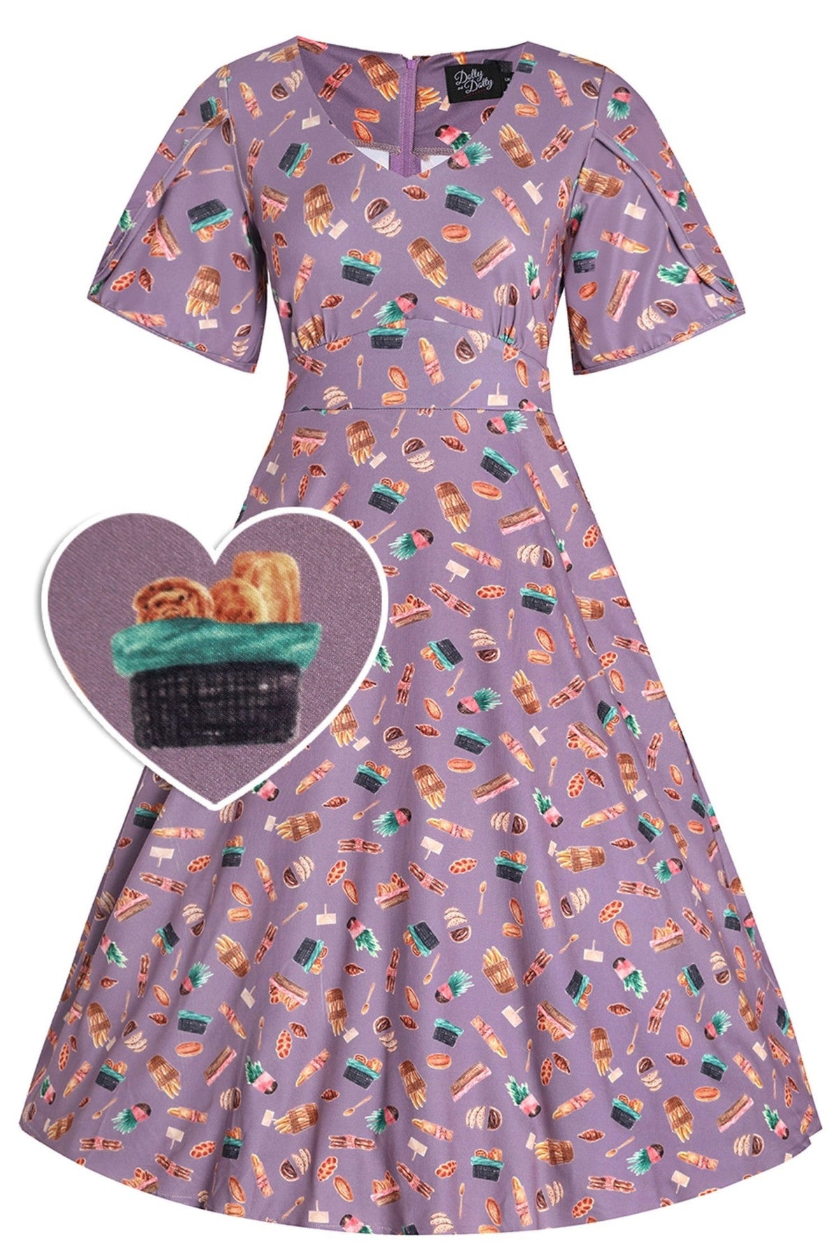 Janice Tea Dress In Purple Pastry Print