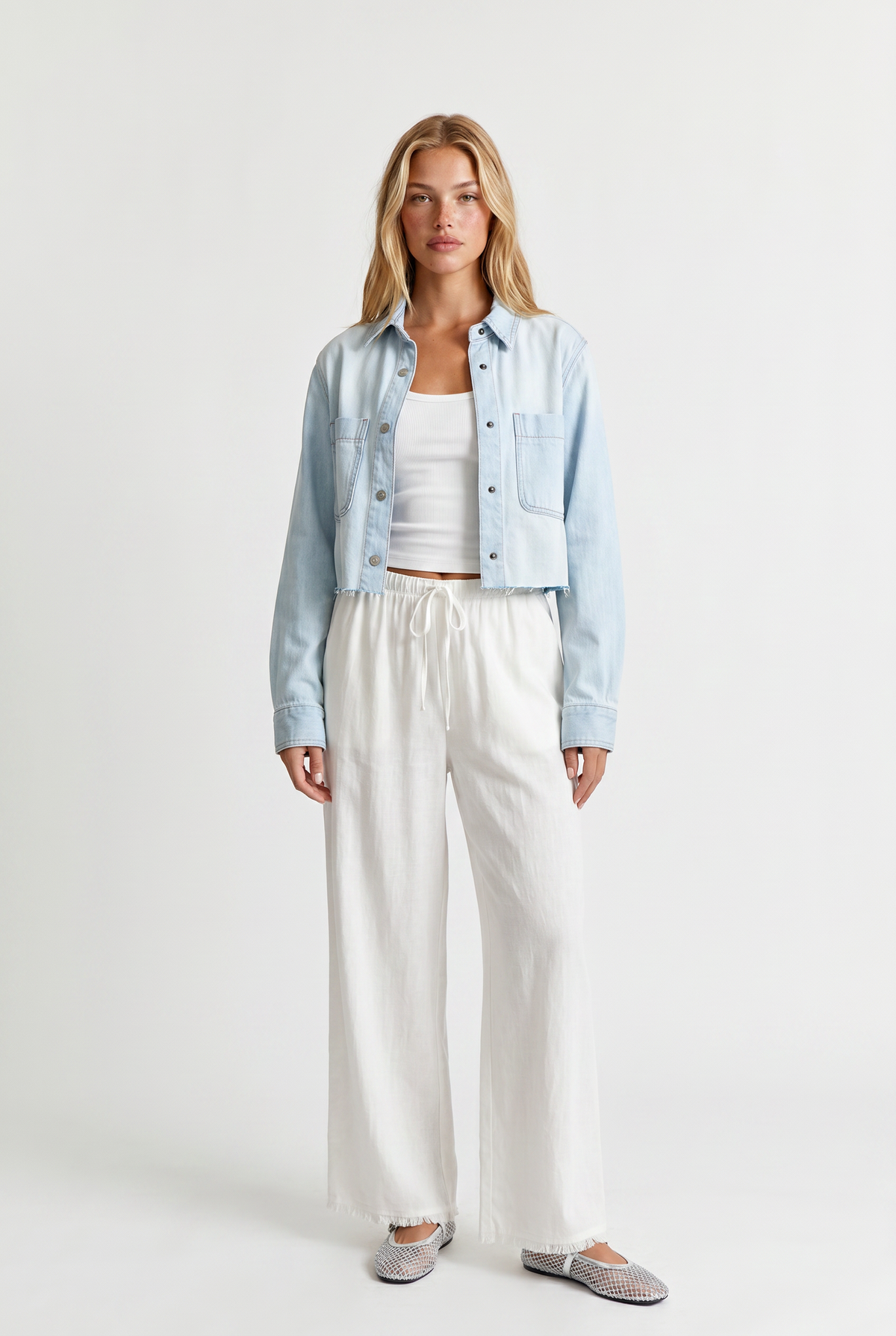 Light Wash Denim Button Front
