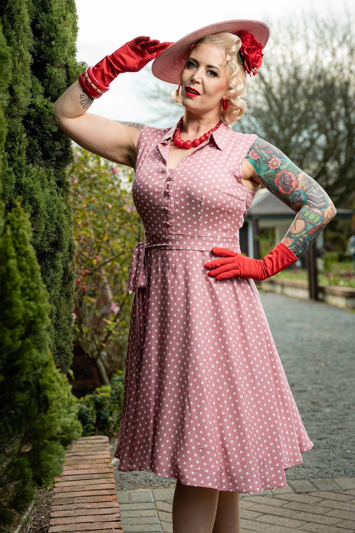 Poppy Pink Polka Dot Shirt Dress