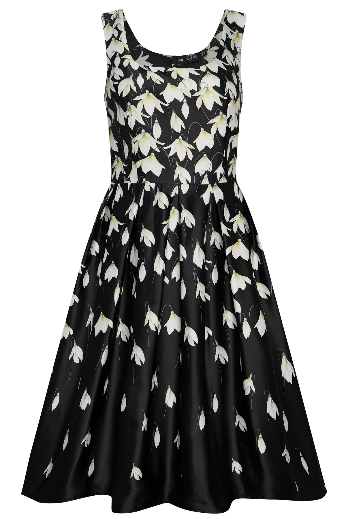 Gorgeous Amanda 50s Inspired Black Swing Dress & Snowdrops