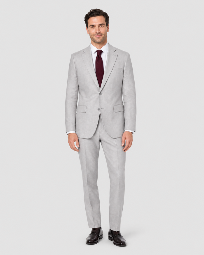 Alberto Nardoni Light Grey Linen Slim Fit  Notch Lapel Two Button  Suit - The Suit Depot