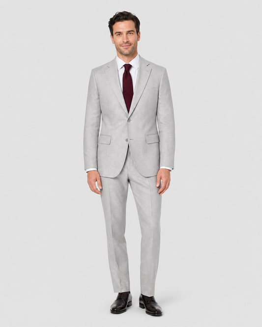 Alberto Nardoni Light Grey Linen Slim Fit  Notch Lapel Two Button  Suit - The Suit Depot
