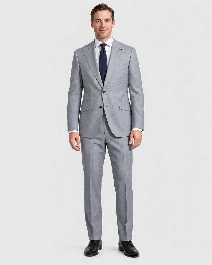 Arhur Black Marzotto Gabardine Solid Grey Slim Fit Peak Lapel 2-Button Wool Suit - The Suit Depot