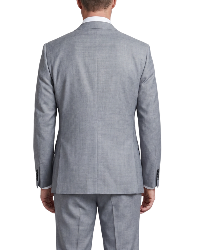 Arhur Black Marzotto Gabardine Solid Grey Slim Fit Peak Lapel 2-Button Wool Suit - The Suit Depot