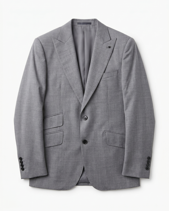 Arhur Black Marzotto Gabardine Solid Grey Slim Fit Peak Lapel 2-Button Wool Suit - The Suit Depot