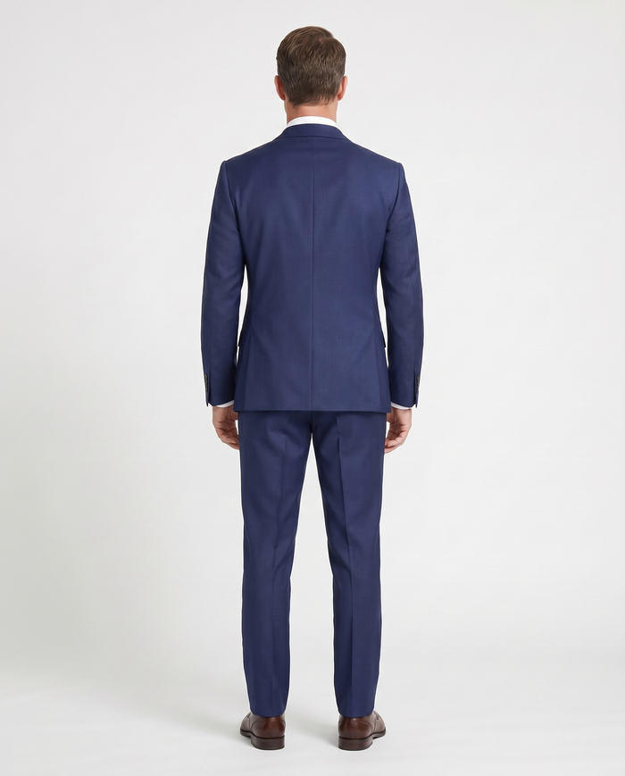 Arthur Black Solid Dark Blue Slim Fit Marzotto Gabardine Wool 2-Button Suit - The Suit Depot
