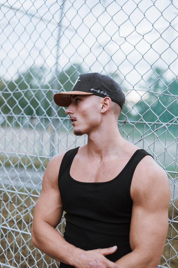 Blackskies-B-Script-Flannel-Snapback-Cap-Charcoal-Premium-Hat-Model-3