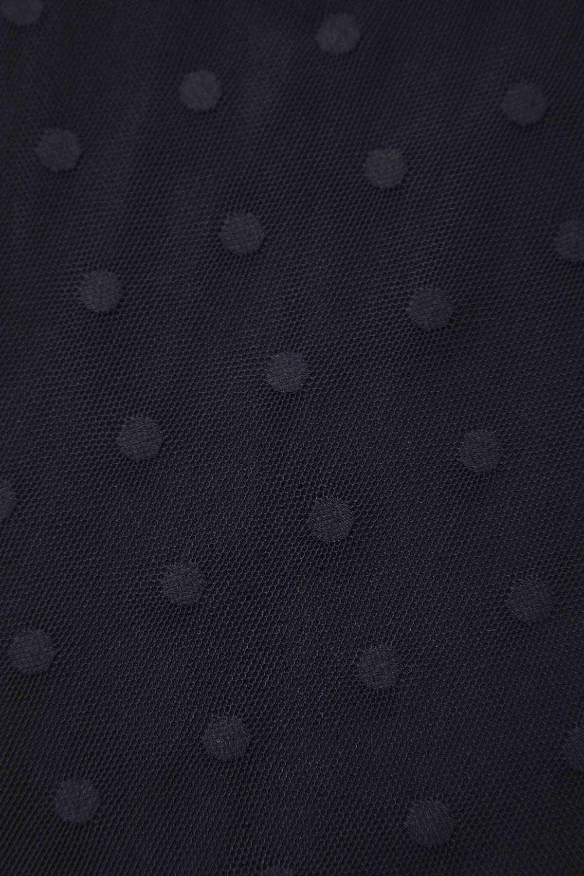 Dorothea Black Polka Dot Mesh Halter Dress