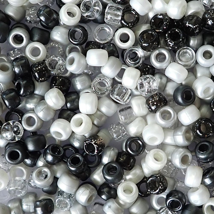 Black Tie Mix Plastic Pony Beads, 6x9mm, 500 beads