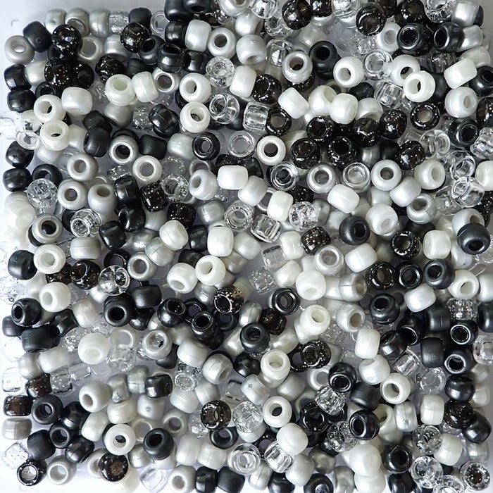 Black Tie Mix Plastic Pony Beads, 6x9mm, 500 beads