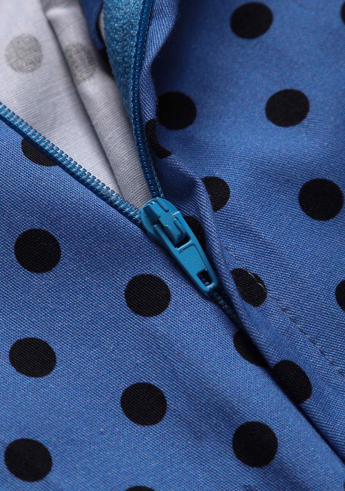 Adela Sleeveless Wiggle Dress in Blue Polka Dot Print