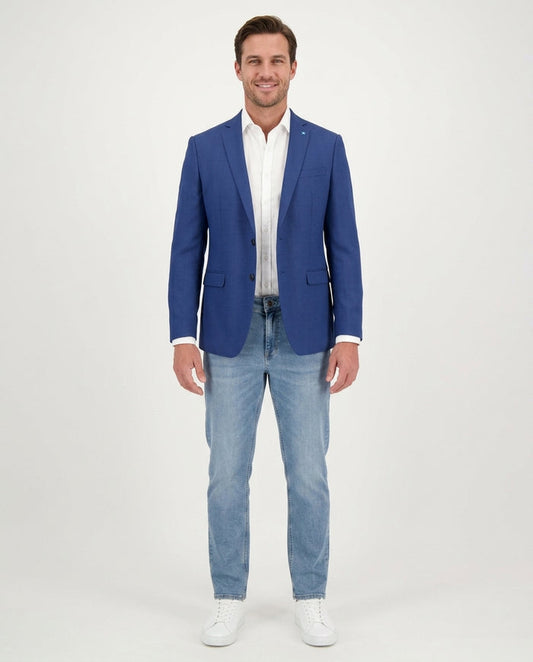 Blujacket Mens Blue Reda Wool Trim Fit 2 Button Blazer Sportcoat - The Suit Depot