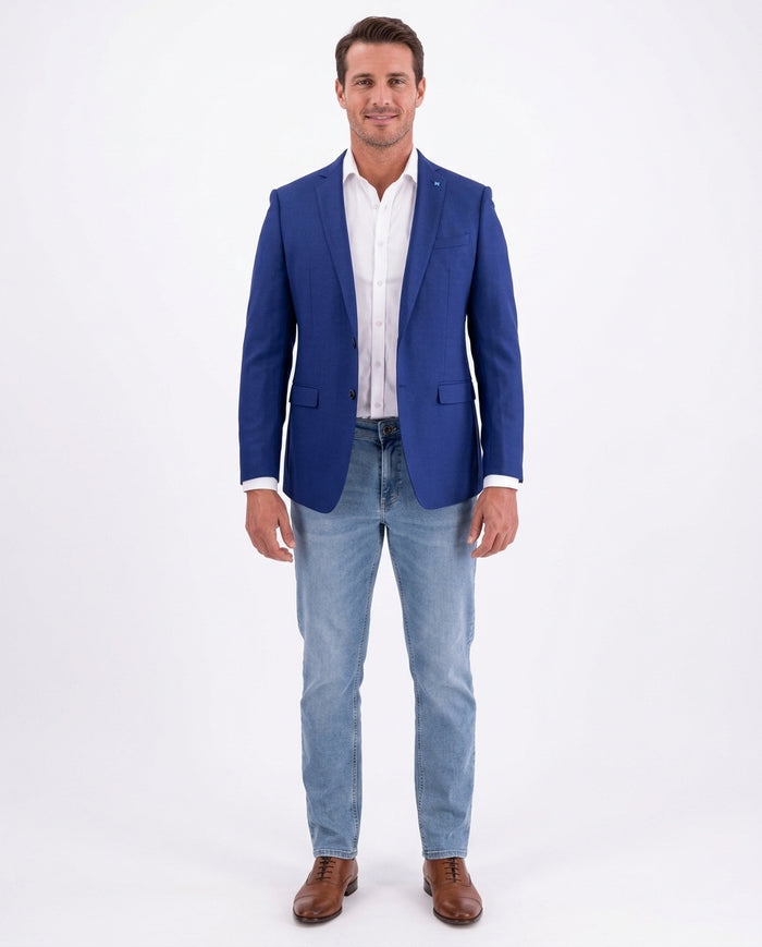 Blujacket Mens Blue Textured 100% Wool 2 Button Regular Fit Blazer Sportcoat - The Suit Depot