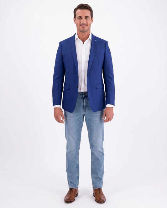 Blujacket Mens Blue Textured 100% Wool 2 Button Regular Fit Blazer Sportcoat - The Suit Depot