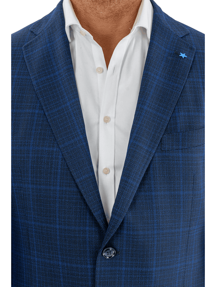 Blujacket BLAZERS Blujacket Mens Navy Blue Plaid Reda Wool Regular Fit Blazer Sportcoat