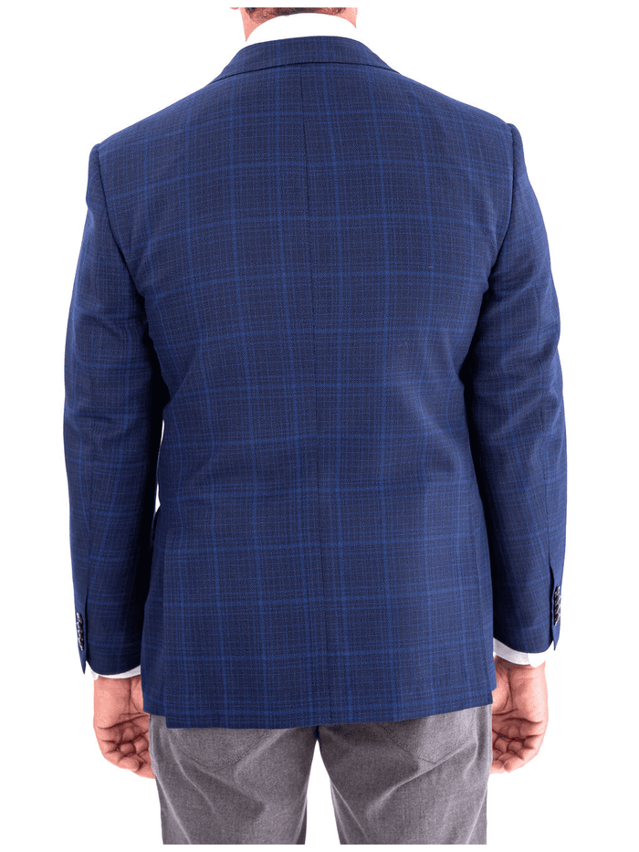 Blujacket BLAZERS Blujacket Mens Navy Blue Plaid Reda Wool Regular Fit Blazer Sportcoat