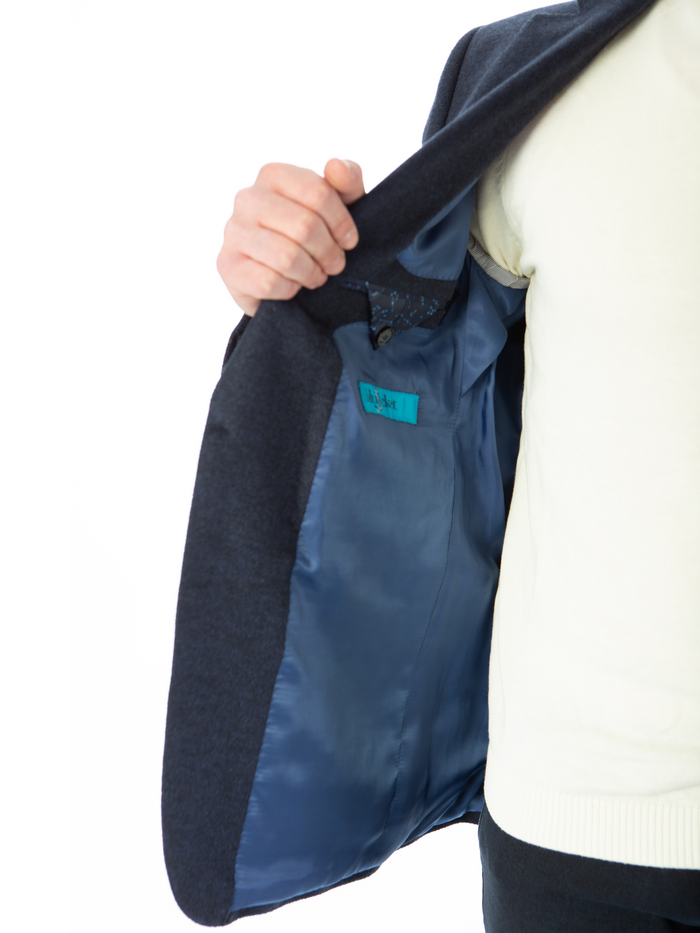 Blujacket Mens Navy Blue Regular Fit Silk Cashmere 2 Button Blazer Sportcoat