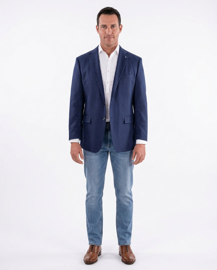 Blujacket Mens Navy Blue Silk Cashmere Regular Fit 2 Button Blazer Sportcoat - The Suit Depot