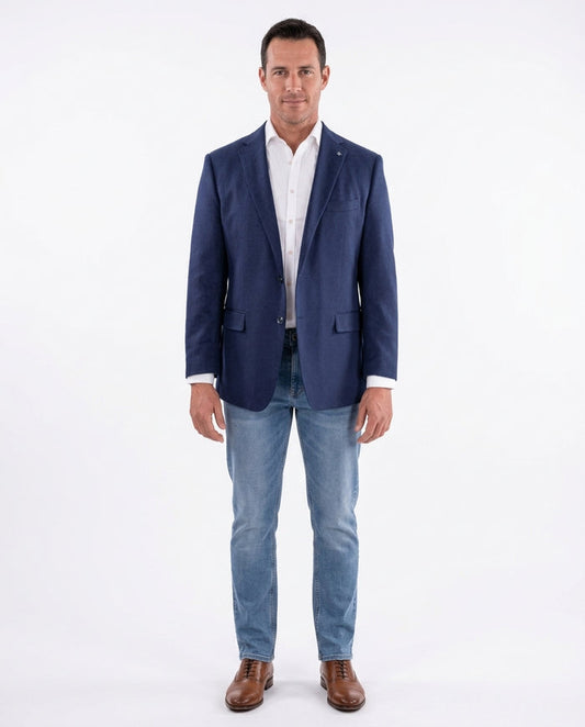 Blujacket Mens Navy Blue Silk Cashmere Regular Fit 2 Button Blazer Sportcoat - The Suit Depot
