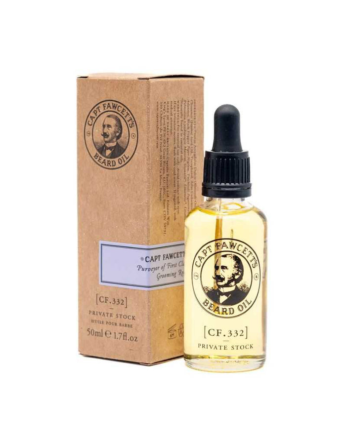 Captain Fawcett Private Stock Beard Oil box and bottle
