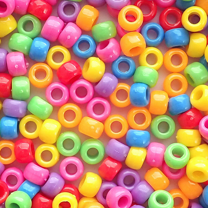 Carnival Opaque Mix Plastic Pony Beads, 6x9mm, 500 beads