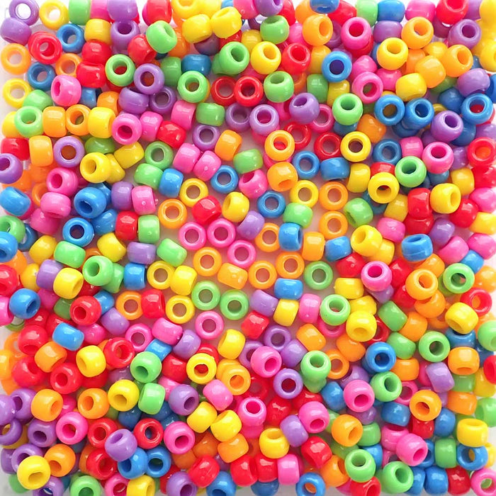Carnival Opaque Mix Plastic Pony Beads, 6x9mm, 500 beads