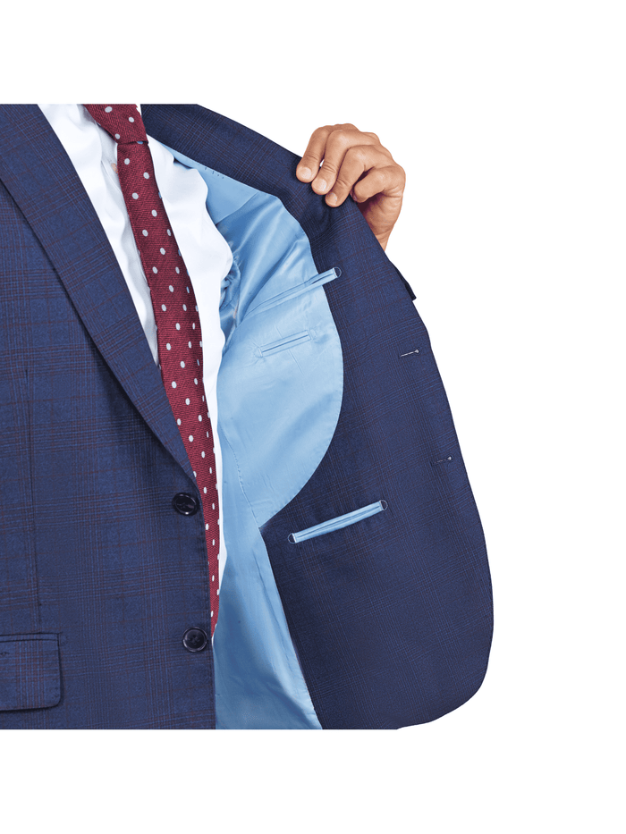 Centrion SUITS Centrion Mens Blue Plaid Slim Fit 100% Wool 2 Button Suit