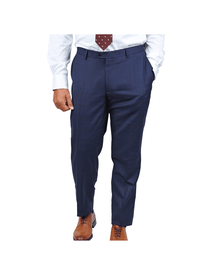 Centrion SUITS Centrion Mens Blue Plaid Slim Fit 100% Wool 2 Button Suit