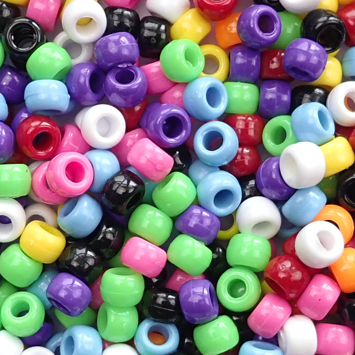 Classic Opaque Mix Plastic Pony Beads, 6x9mm, 500 beads